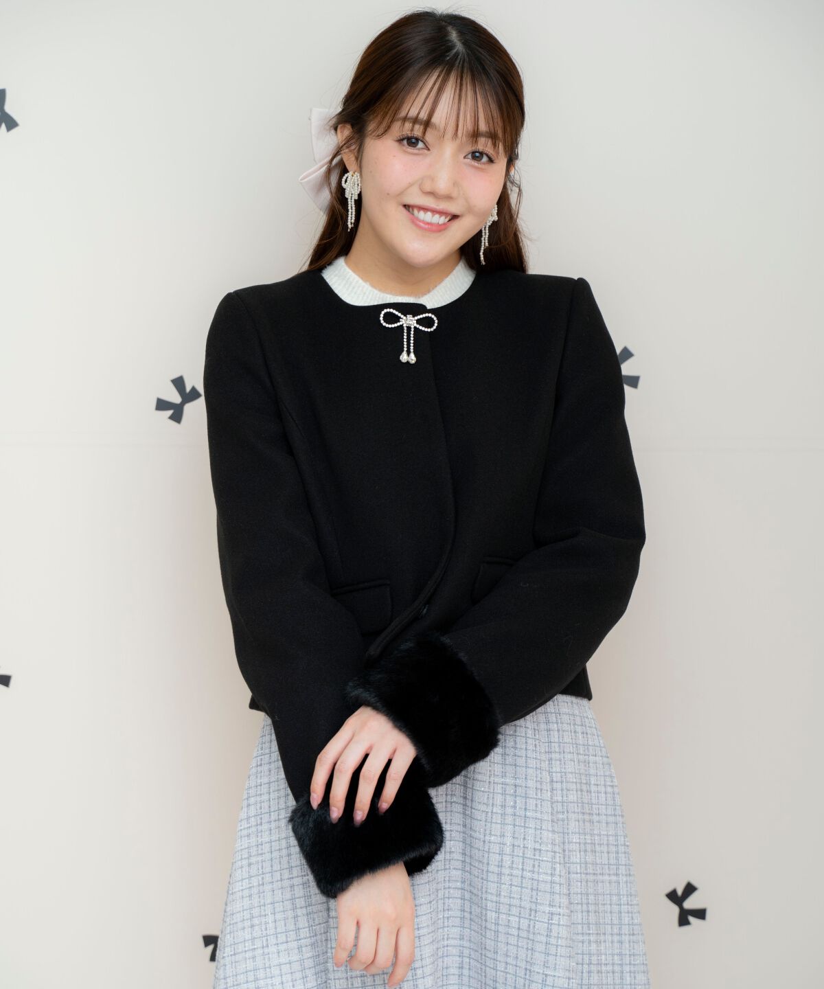 WILLSELECTION「ビジューリボンノーカラーコート」|ノーカラーコート|ブラック