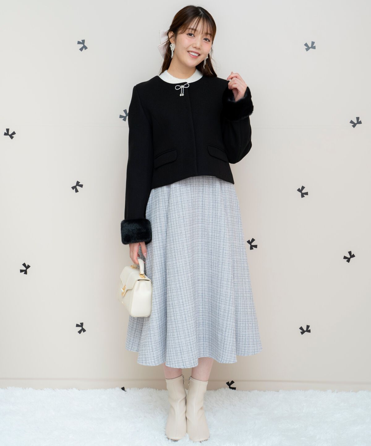 WILLSELECTION「ビジューリボンノーカラーコート」|ノーカラーコート|