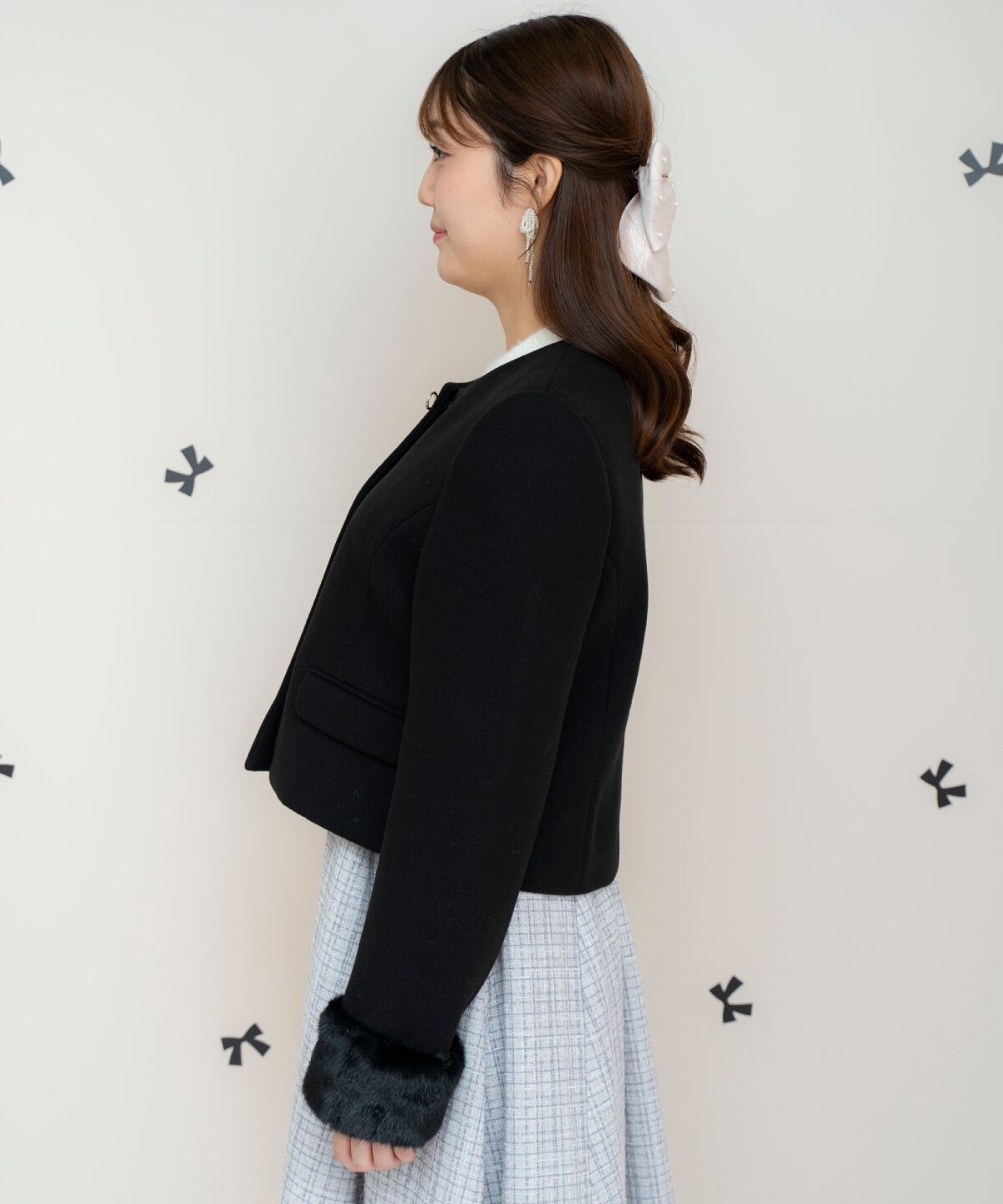 WILLSELECTION「ビジューリボンノーカラーコート」|ノーカラーコート|