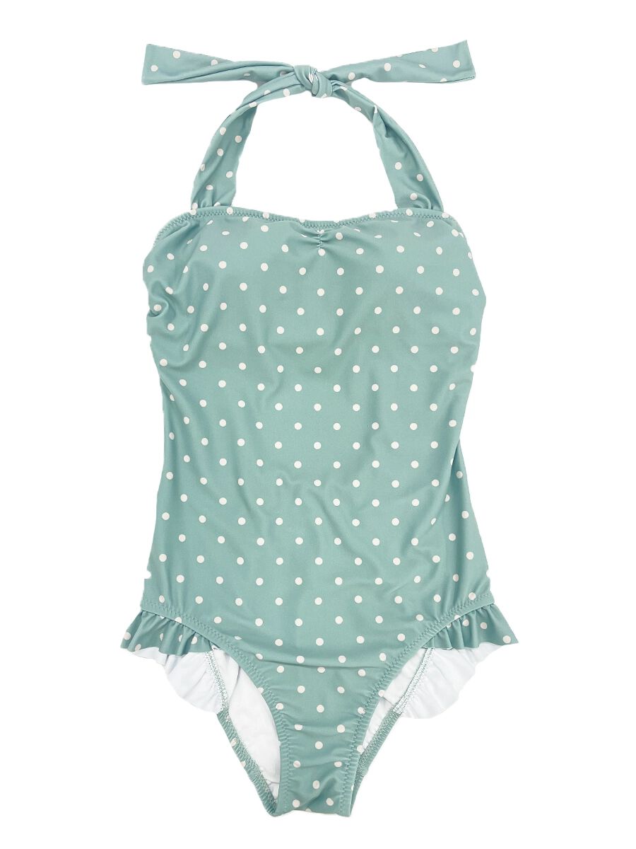 PEAK&PINE「レトロドット柄ワンピース水着」|コンビネゾン|グリーン