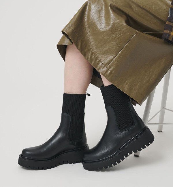 BEAUTY&YOUTH UNITED ARROWS「＜CORSO ROMA 9＞レザー リブ サイドゴアブーツ」|ショートブーツ|BLACK