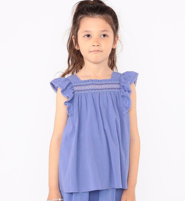 SHIPS KIDS「SHIPS KIDS:100～130cm / スモッキング フリル ブラウス」|シャツ・ブラウス|