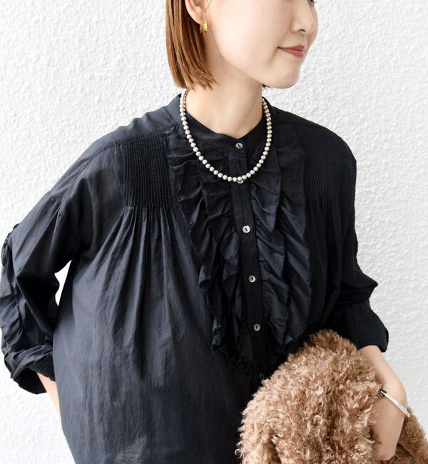 SHIPS for women「〈手洗い可能〉コットン シルク ローン フリル ブラウス」|シャツ・ブラウス|