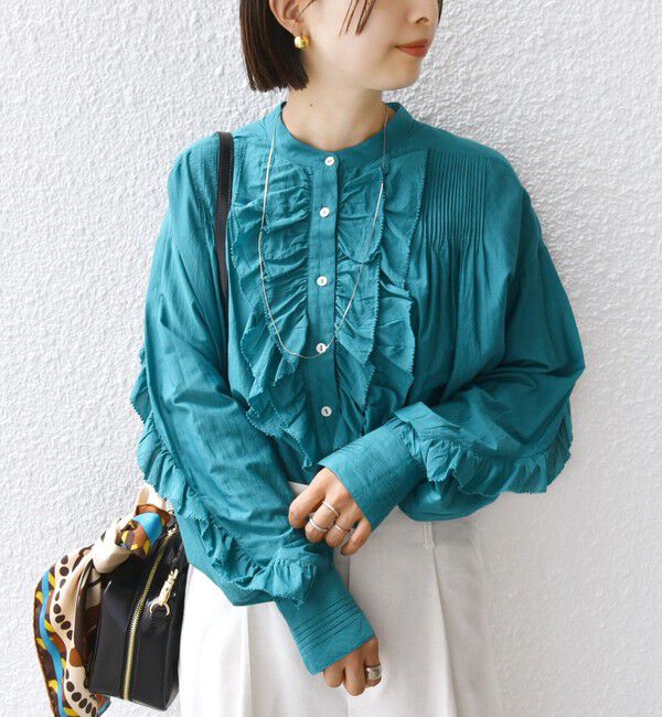 SHIPS for women「〈手洗い可能〉コットン シルク ローン フリル ブラウス」|シャツ・ブラウス|