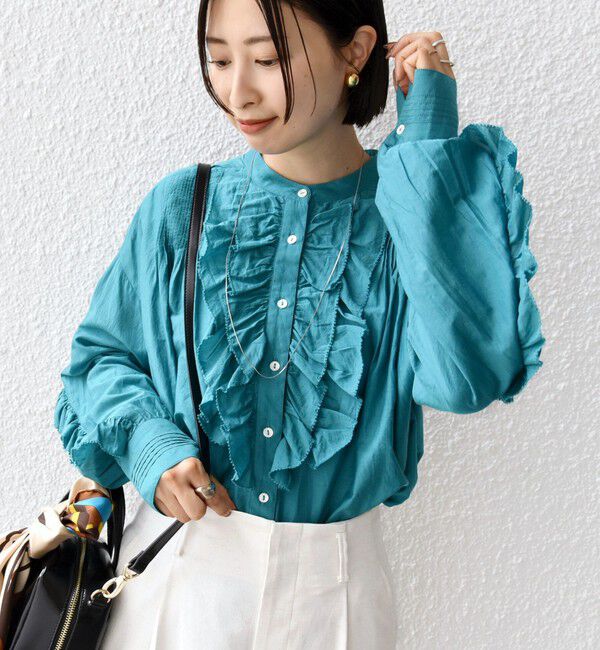 SHIPS for women「〈手洗い可能〉コットン シルク ローン フリル ブラウス」|シャツ・ブラウス|