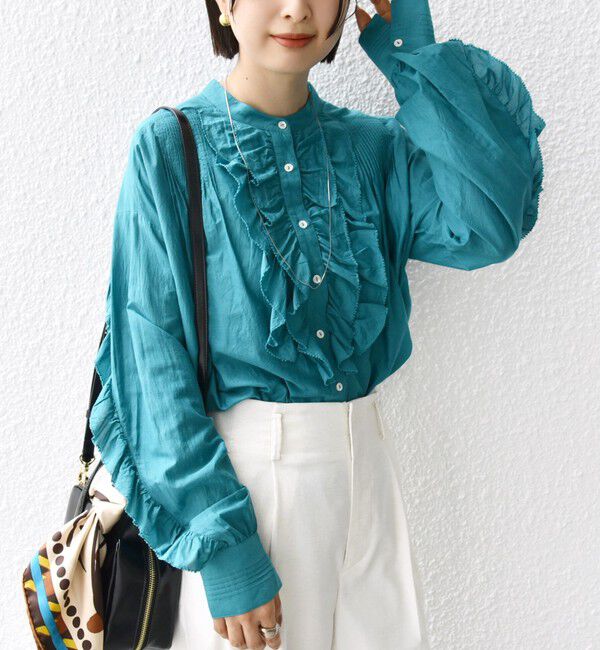 SHIPS for women「〈手洗い可能〉コットン シルク ローン フリル ブラウス」|シャツ・ブラウス|