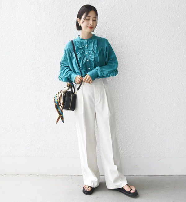 SHIPS for women「〈手洗い可能〉コットン シルク ローン フリル ブラウス」|シャツ・ブラウス|