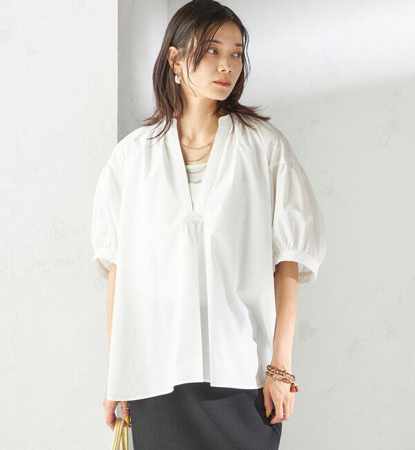 SHIPS for women「〈接触冷感 / 撥水加工〉TEX BRID(R)タフタ スキッパー 5分袖 ブラウス」|シャツ・ブラウス|