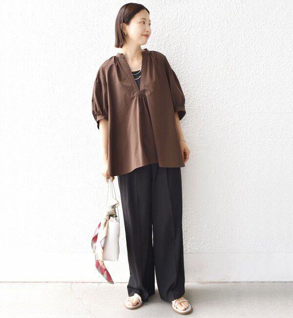 SHIPS for women「〈接触冷感 / 撥水加工〉TEX BRID(R)タフタ スキッパー 5分袖 ブラウス」|シャツ・ブラウス|