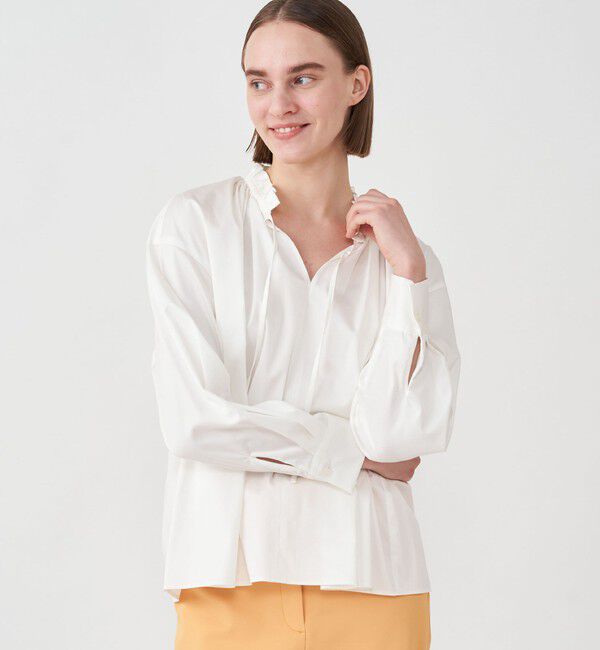 Ballsey「ハイカウントサテン ネックフリルブラウス」|シャツ・ブラウス|