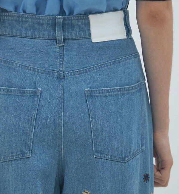 MACPHEE「ボタニカルエンブロイダリーデニム タックワイドパンツ」|デニム|