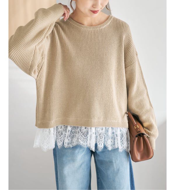 Spick and Span「レースドッキング畦ニットプルオーバー」|ニット・セーター|