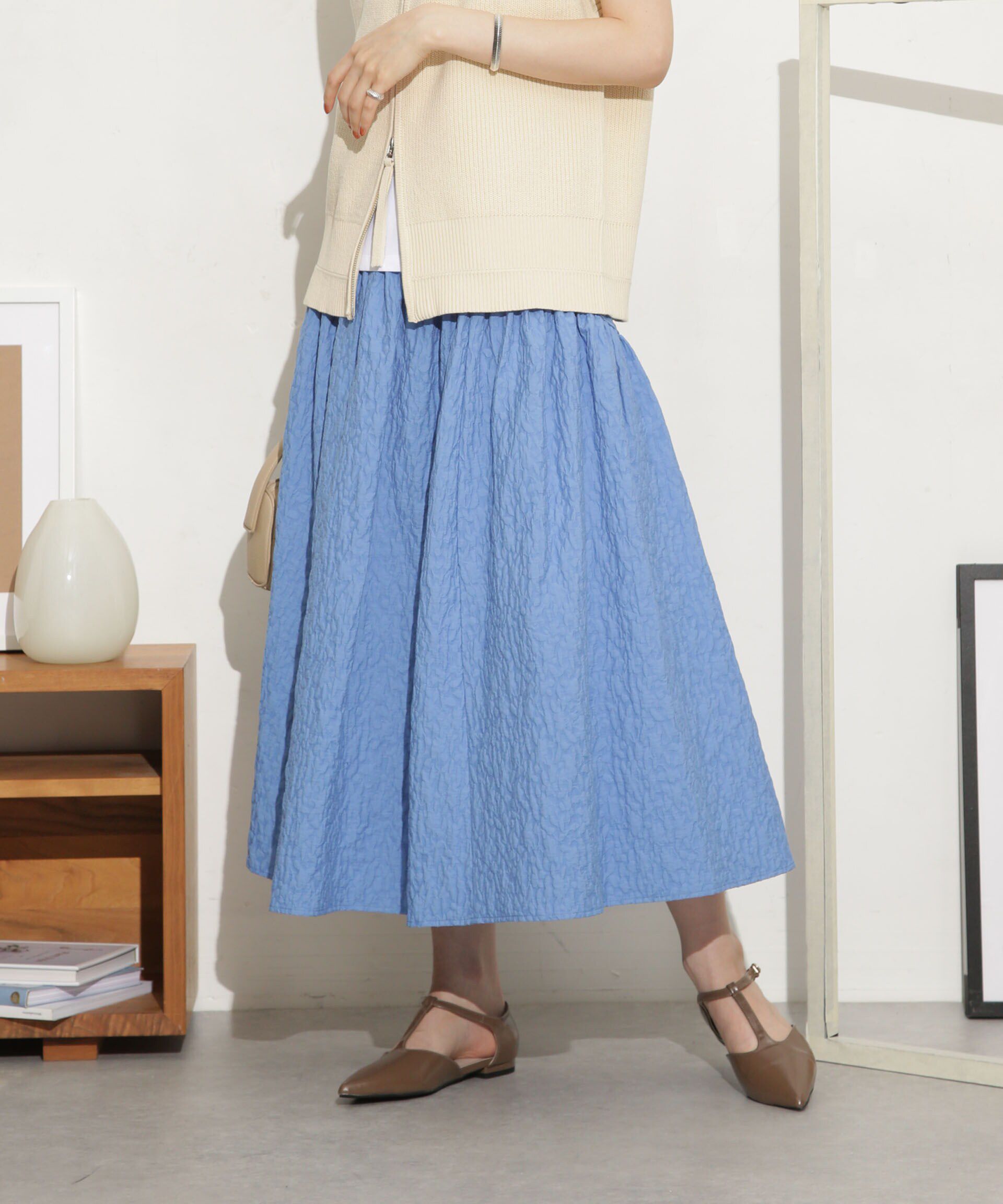 nano･universe「ふくれジャガードボリュームギャザースカート」|スカート|ブルー