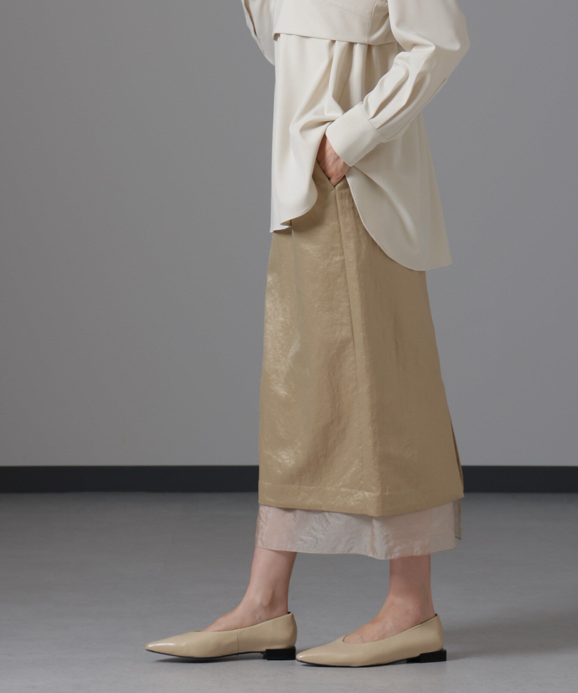 nano･universe「レザーライクサテンスカート」|スカート|