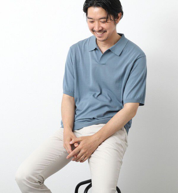 NOLLEY'S goodman「《PIMA COTTON》成型半袖 NSN スキッパーニットポロシャツ 25SS」|ポロシャツ|グレイッシュブルー