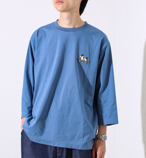 GLOSTER「【GLOSTER/グロスター】デジブル 七分袖Tシャツ ドット刺繍」|Tシャツ・カットソー|