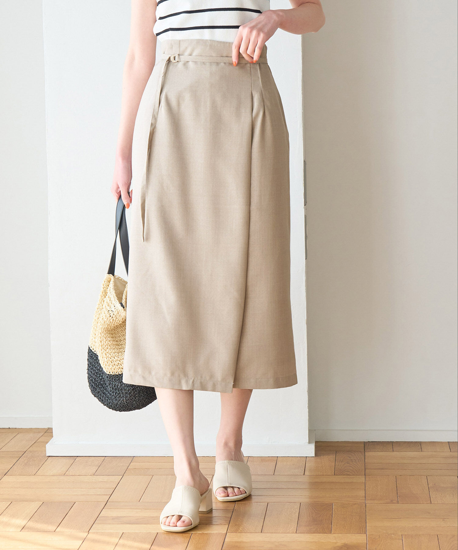Rope&rsquo;Picnic「【着丈が選べる/着丈長め】リネンライクラップスカート」|スカート|ベージュ(27)