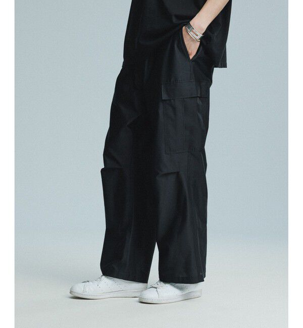 ADAM ET ROPE'「【ACT/アクト】超軽量 ワイド イージー カーゴパンツ / 速乾 / ストレッチ / イージーケア」|カーゴ|ブラック(01)