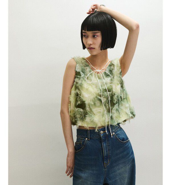 ADAM ET ROPE'「【サステナブル】・【定番人気】フリンジプリントトップス」|Tシャツ・カットソー|
