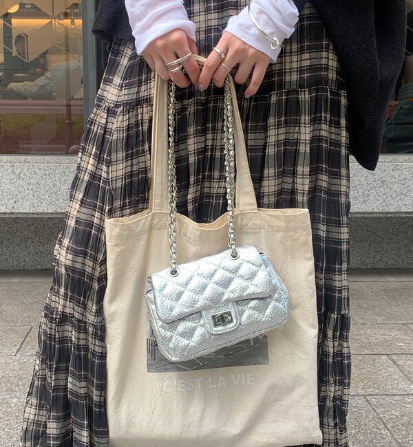  「キルティングレザーショルダー」|トートバッグ|シルバー
