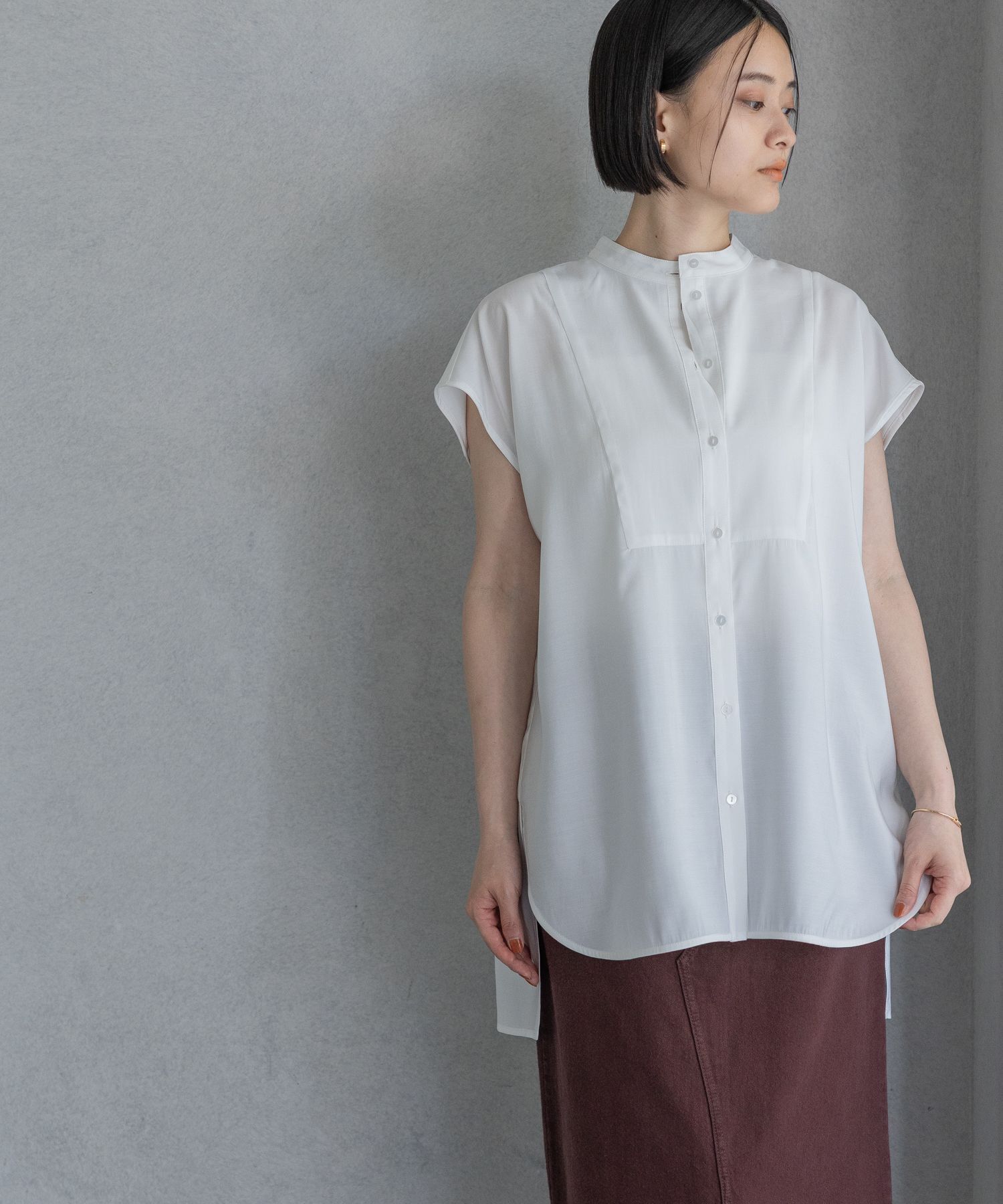 A part by 「ハイネックフレンチスリーブブラウス」|シャツ・ブラウス|オフホワイト