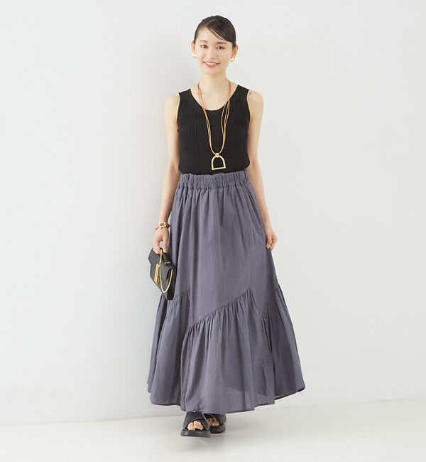Rouge vif「コットンボイルスモッキングマキシスカート」|スカート|