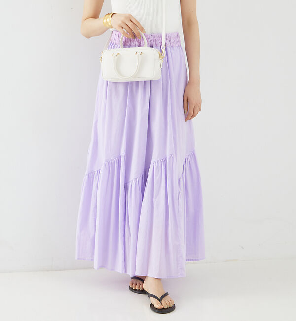 Rouge vif「コットンボイルスモッキングマキシスカート」|スカート|ライラック