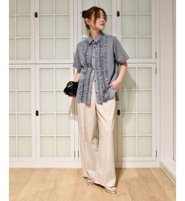  「《1枚で着映え！》フロントフリルレギュラーカラー半袖シャツ」|シャツ・ブラウス|