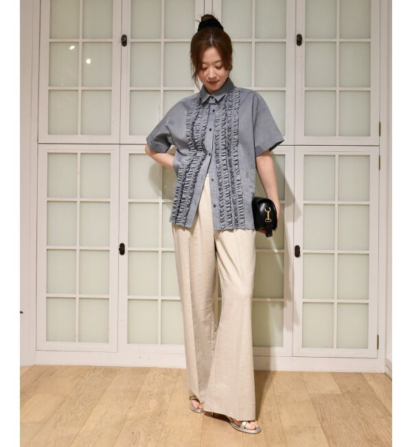  「《1枚で着映え！》フロントフリルレギュラーカラー半袖シャツ」|シャツ・ブラウス|