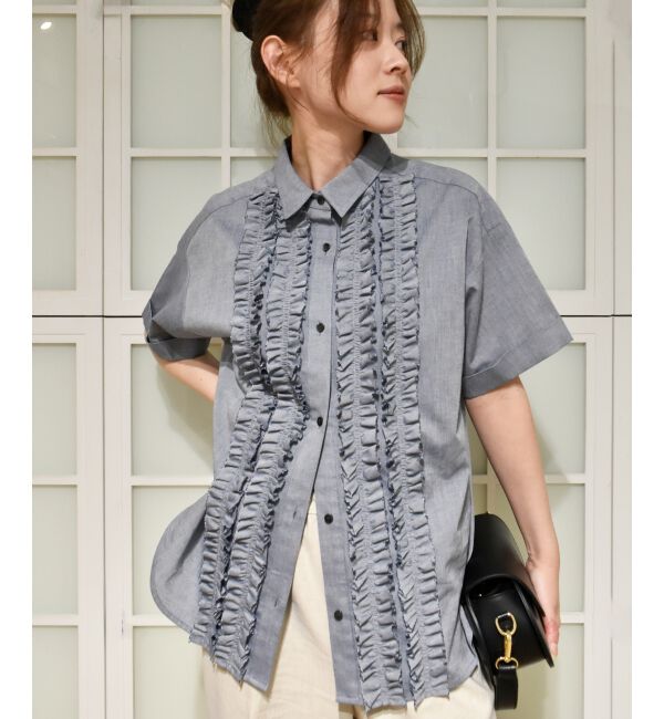  「《1枚で着映え！》フロントフリルレギュラーカラー半袖シャツ」|シャツ・ブラウス|