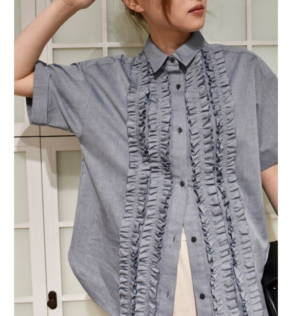  「《1枚で着映え！》フロントフリルレギュラーカラー半袖シャツ」|シャツ・ブラウス|