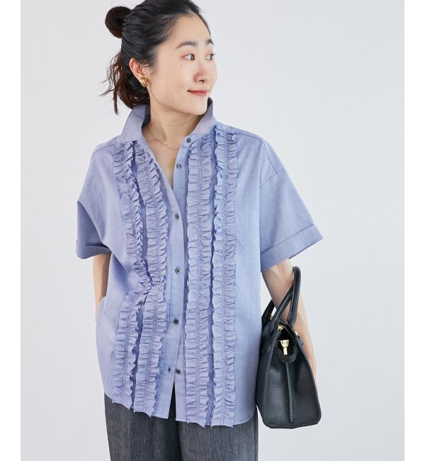  「《1枚で着映え！》フロントフリルレギュラーカラー半袖シャツ」|シャツ・ブラウス|