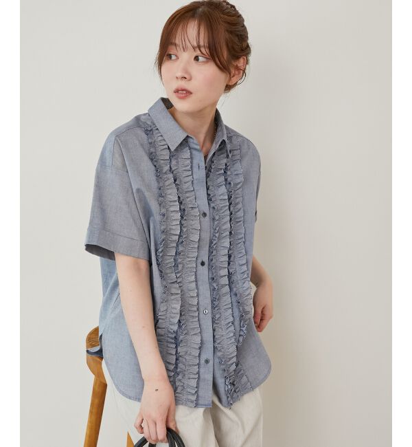  「《1枚で着映え！》フロントフリルレギュラーカラー半袖シャツ」|シャツ・ブラウス|