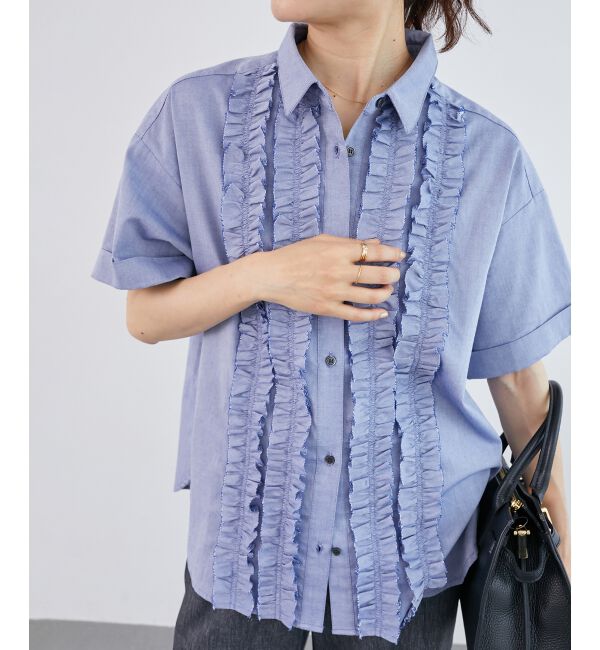  「《1枚で着映え！》フロントフリルレギュラーカラー半袖シャツ」|シャツ・ブラウス|