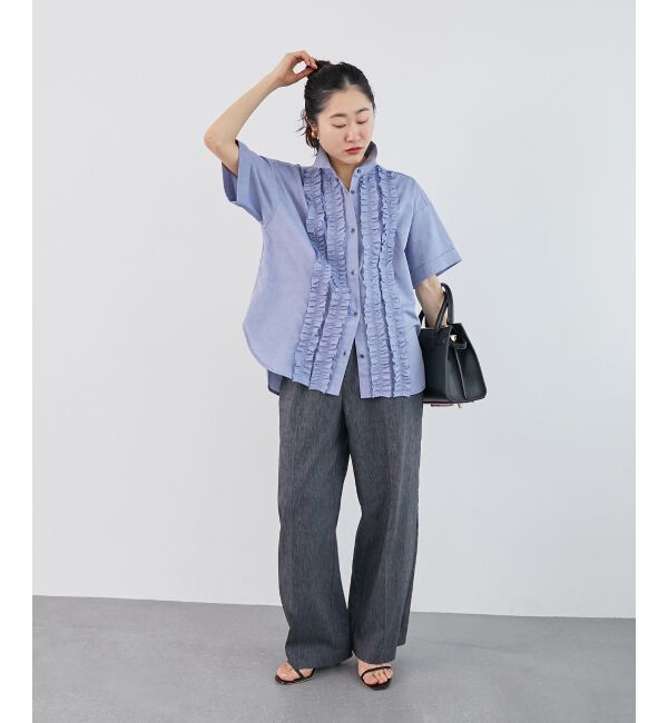  「《1枚で着映え！》フロントフリルレギュラーカラー半袖シャツ」|シャツ・ブラウス|