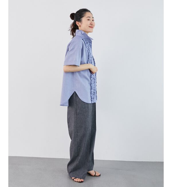  「《1枚で着映え！》フロントフリルレギュラーカラー半袖シャツ」|シャツ・ブラウス|