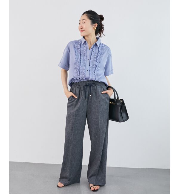  「《1枚で着映え！》フロントフリルレギュラーカラー半袖シャツ」|シャツ・ブラウス|