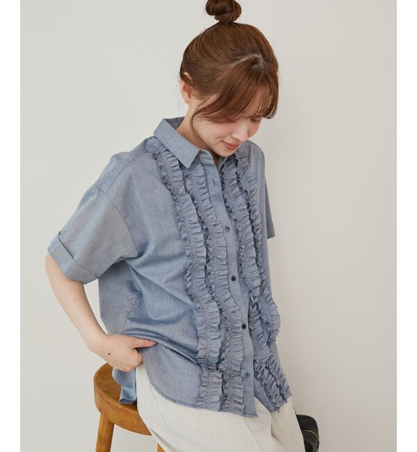  「《1枚で着映え！》フロントフリルレギュラーカラー半袖シャツ」|シャツ・ブラウス|