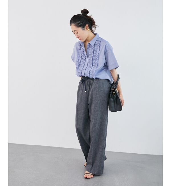  「《1枚で着映え！》フロントフリルレギュラーカラー半袖シャツ」|シャツ・ブラウス|