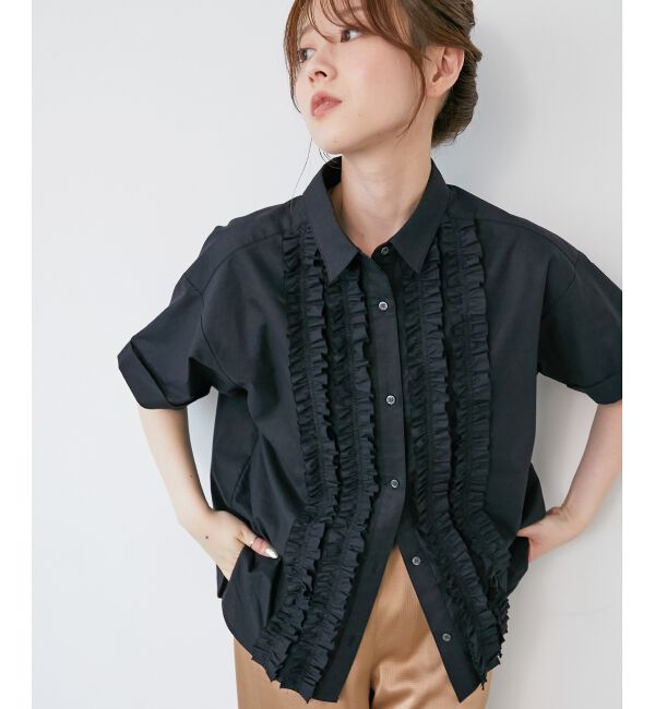  「《1枚で着映え！》フロントフリルレギュラーカラー半袖シャツ」|シャツ・ブラウス|