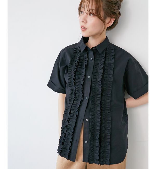  「《1枚で着映え！》フロントフリルレギュラーカラー半袖シャツ」|シャツ・ブラウス|