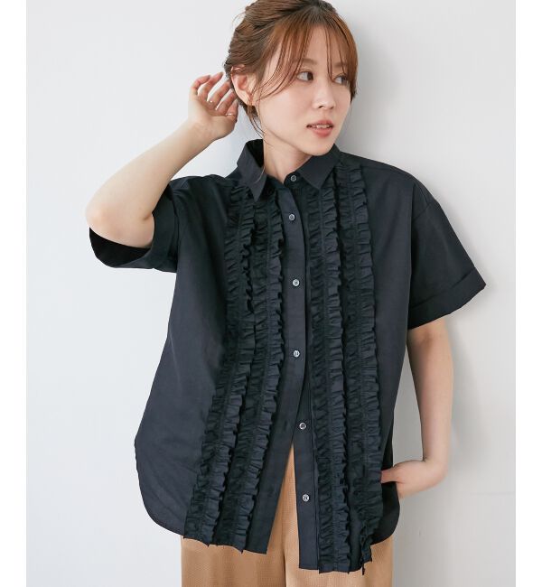  「《1枚で着映え！》フロントフリルレギュラーカラー半袖シャツ」|シャツ・ブラウス|