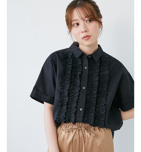 「《1枚で着映え！》フロントフリルレギュラーカラー半袖シャツ」|シャツ・ブラウス|