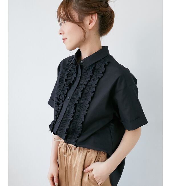  「《1枚で着映え！》フロントフリルレギュラーカラー半袖シャツ」|シャツ・ブラウス|