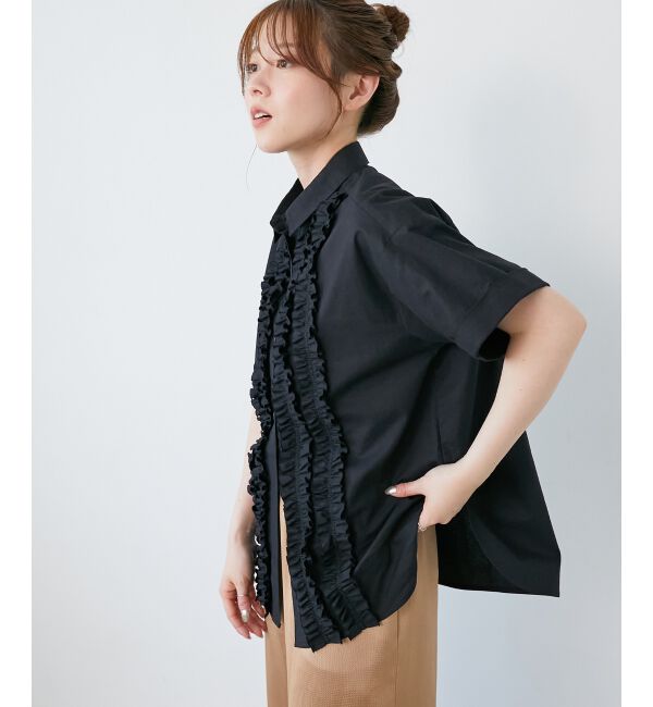  「《1枚で着映え！》フロントフリルレギュラーカラー半袖シャツ」|シャツ・ブラウス|