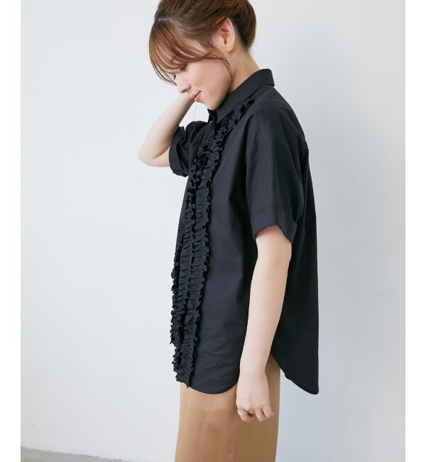  「《1枚で着映え！》フロントフリルレギュラーカラー半袖シャツ」|シャツ・ブラウス|