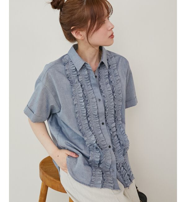  「《1枚で着映え！》フロントフリルレギュラーカラー半袖シャツ」|シャツ・ブラウス|