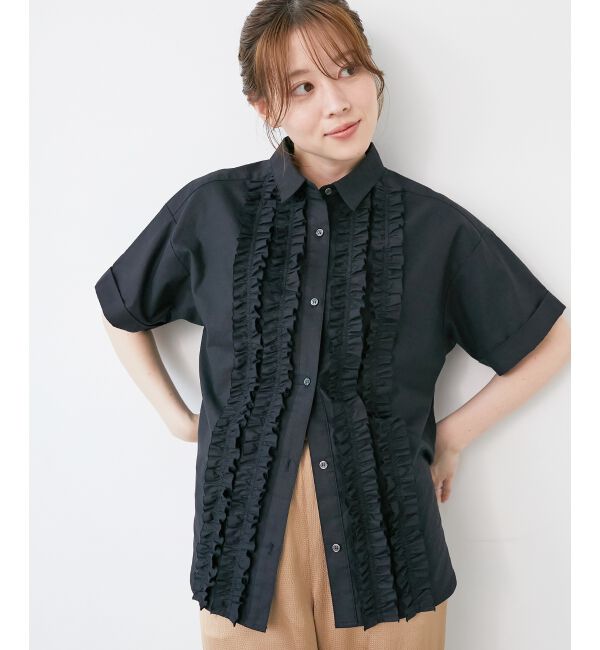  「《1枚で着映え！》フロントフリルレギュラーカラー半袖シャツ」|シャツ・ブラウス|