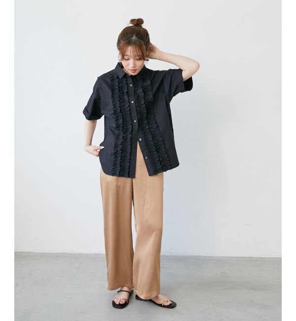  「《1枚で着映え！》フロントフリルレギュラーカラー半袖シャツ」|シャツ・ブラウス|