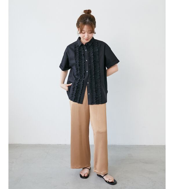  「《1枚で着映え！》フロントフリルレギュラーカラー半袖シャツ」|シャツ・ブラウス|